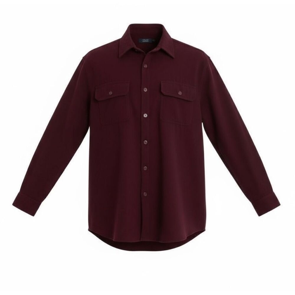 Bill Blass Stretch Pockets Long Sleeve Button Down Shirt Maroon Size Large